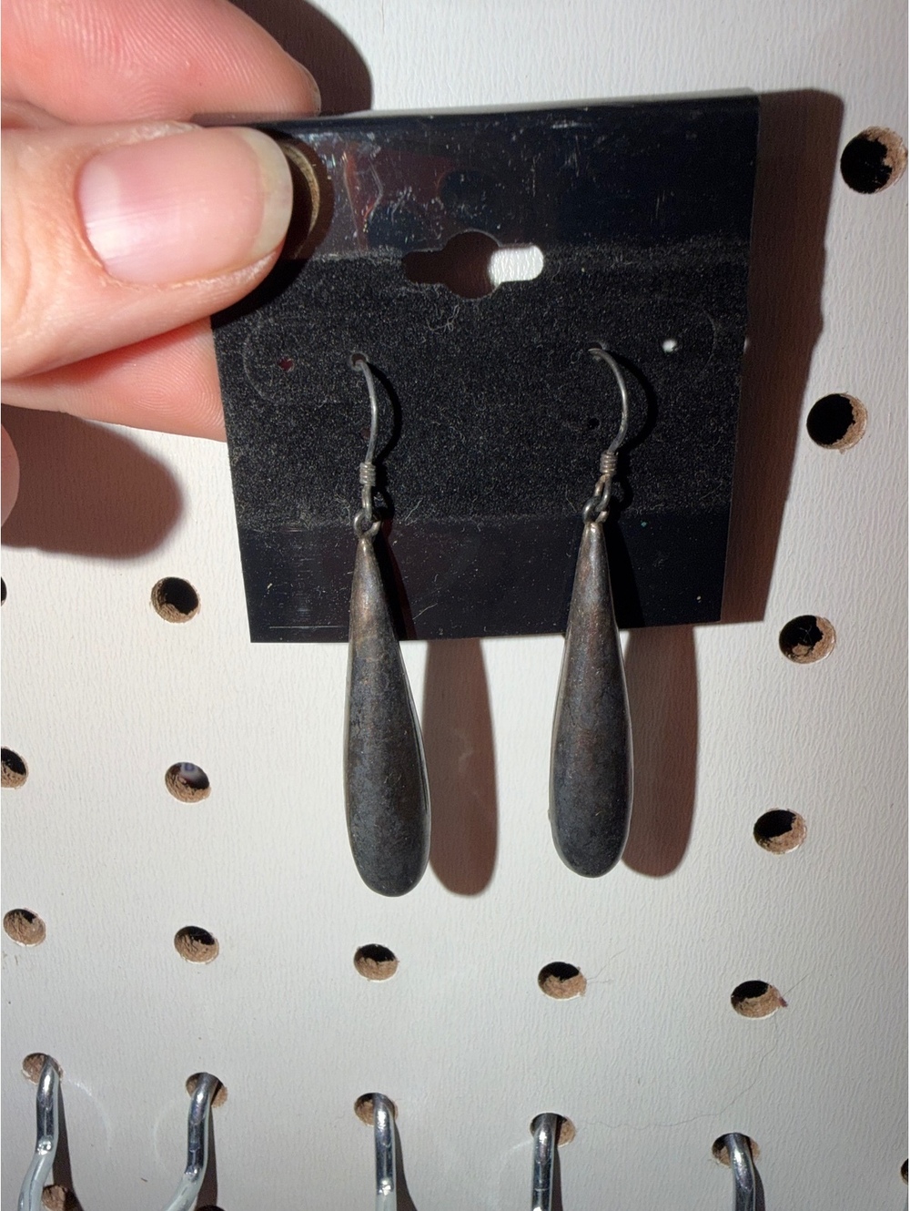 Vintage Long Teardrop Dangle Earrings in Aged Silver Tone